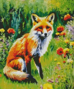 Red Fox In Flowers Diamond Painting