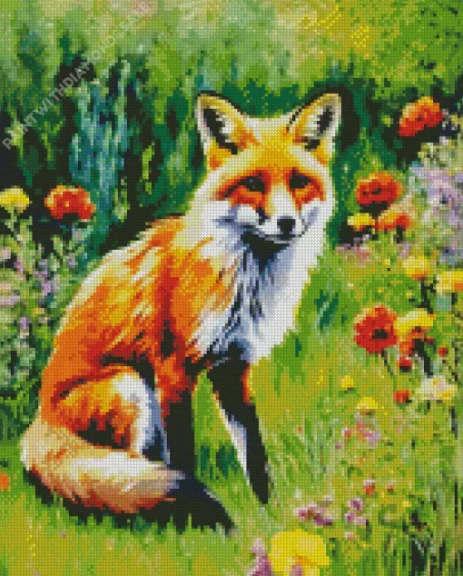 Red Fox In Flowers Diamond Painting