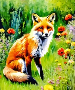 Red Fox In Flowers Diamond Painting