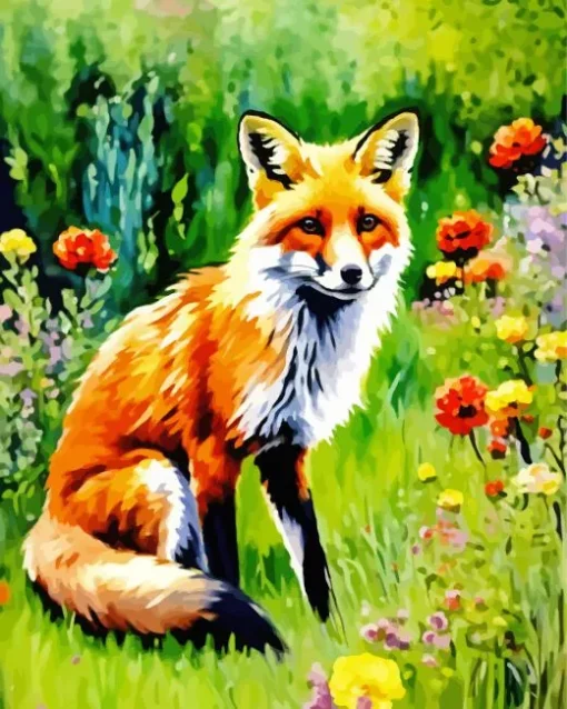 Red Fox In Flowers Diamond Painting