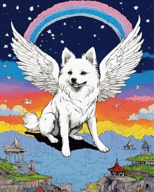 Samoyed Dog With Wings Diamond Painting