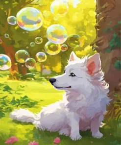 Samoyed With Bubbles Diamond Painting