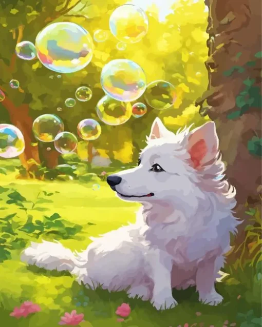 Samoyed With Bubbles Diamond Painting