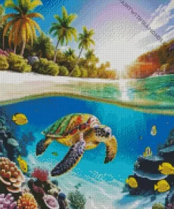 Sea Turtle In Clear Water Diamond Painting