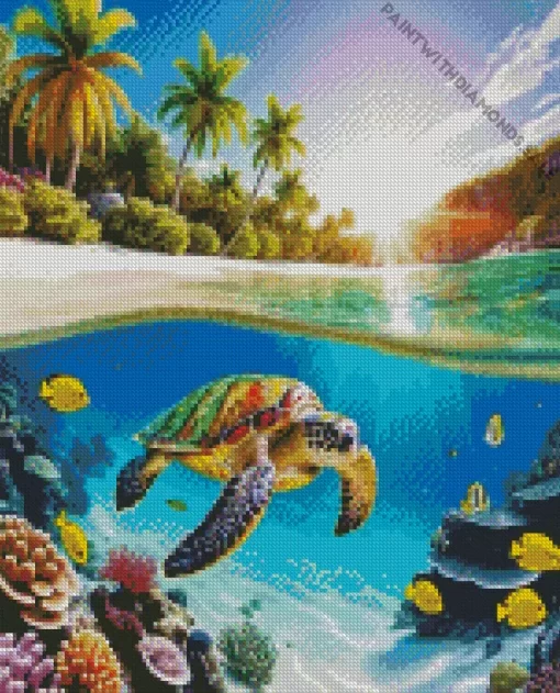 Sea Turtle In Clear Water Diamond Painting