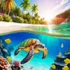 Sea Turtle In Clear Water Diamond Painting