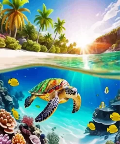 Sea Turtle In Clear Water Diamond Painting