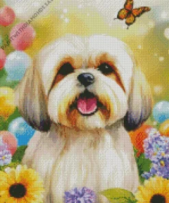 Shih Tzu And Sunflowers Diamond Painting