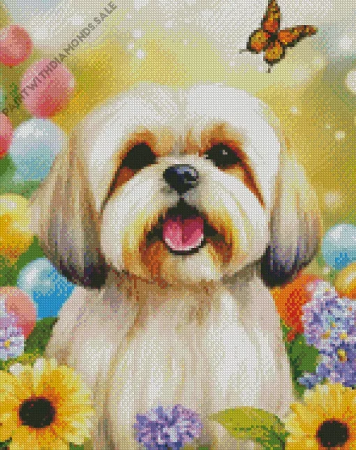 Shih Tzu And Sunflowers Diamond Painting