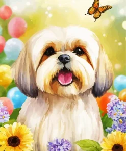 Shih Tzu And Sunflowers Diamond Painting