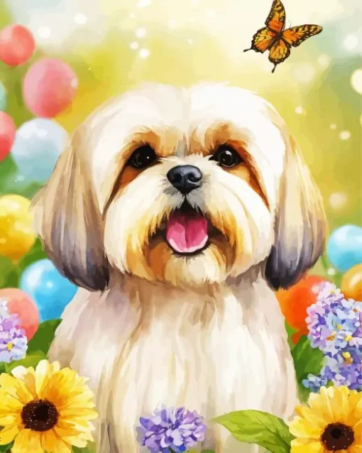 Shih Tzu And Sunflowers Diamond Painting