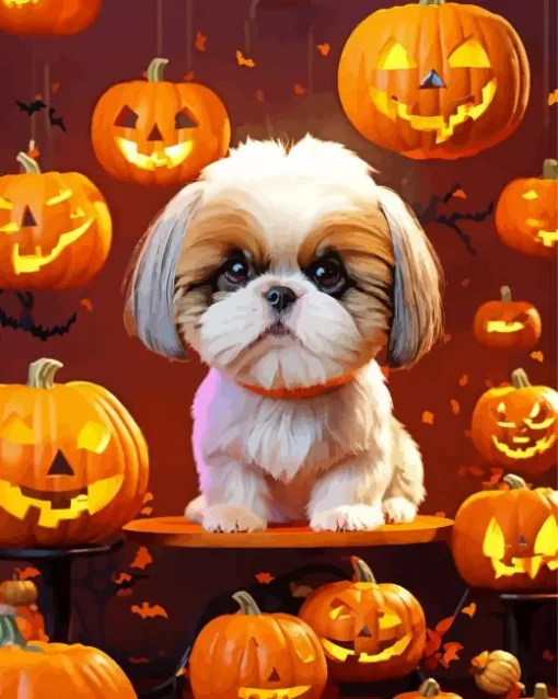 Shih Tzu In Halloween Diamond Painting