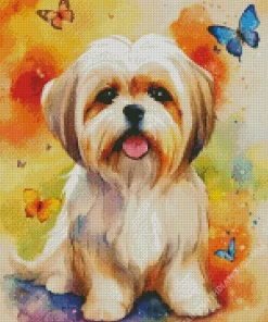 Shih Tzu With Butterflies Diamond Painting