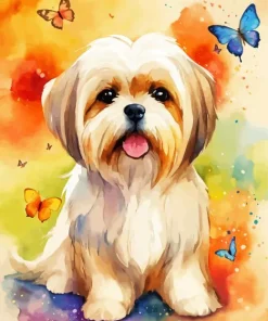 Shih Tzu With Butterflies Diamond Painting