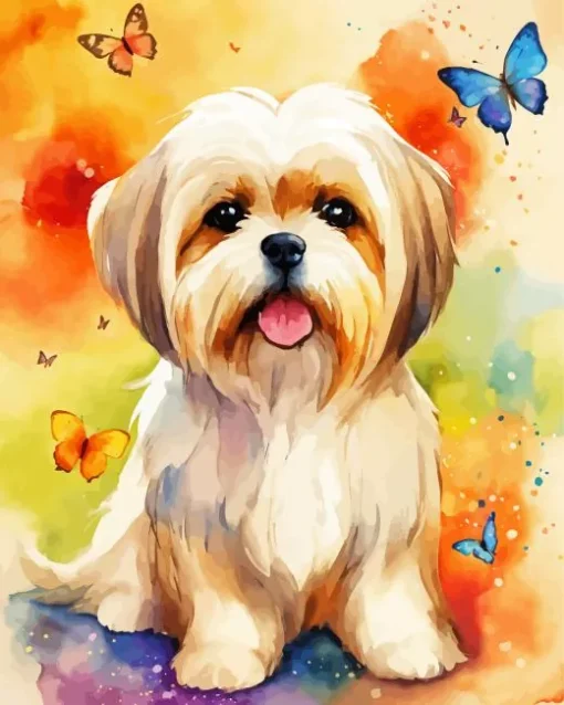 Shih Tzu With Butterflies Diamond Painting