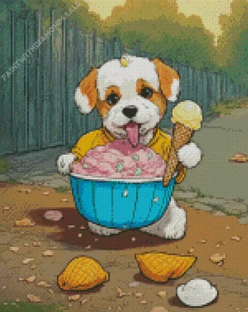 Shih Tzu With Ice Cream Diamond Painting