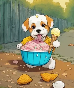 Shih Tzu With Ice Cream Diamond Painting