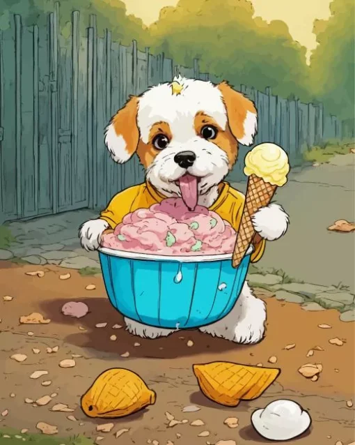 Shih Tzu With Ice Cream Diamond Painting