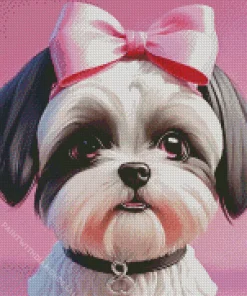 Shih Tzu With Pink Bow Diamond Painting