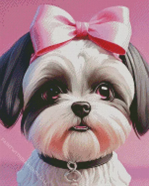 Shih Tzu With Pink Bow Diamond Painting