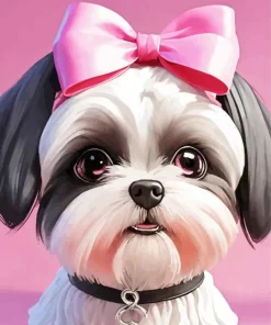 Shih Tzu With Pink Bow Diamond Painting