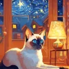 Siamese Cat In A Starry Night Diamond Painting