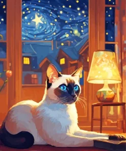 Siamese Cat In A Starry Night Diamond Painting