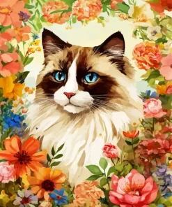 Siamese Cat In Flowers Diamond Painting