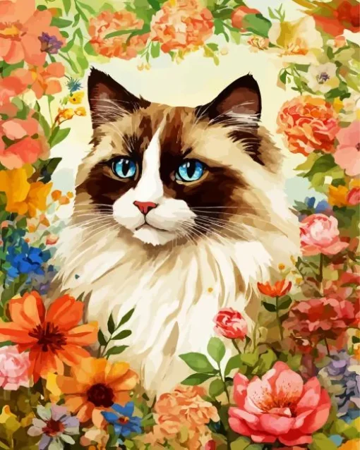 Siamese Cat In Flowers Diamond Painting