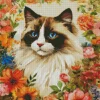 Siamese Cat In Flowers Diamond Painting