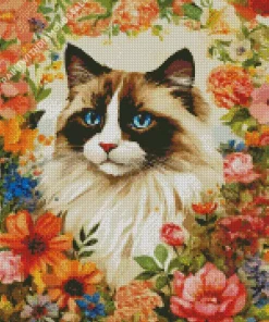 Siamese Cat In Flowers Diamond Painting