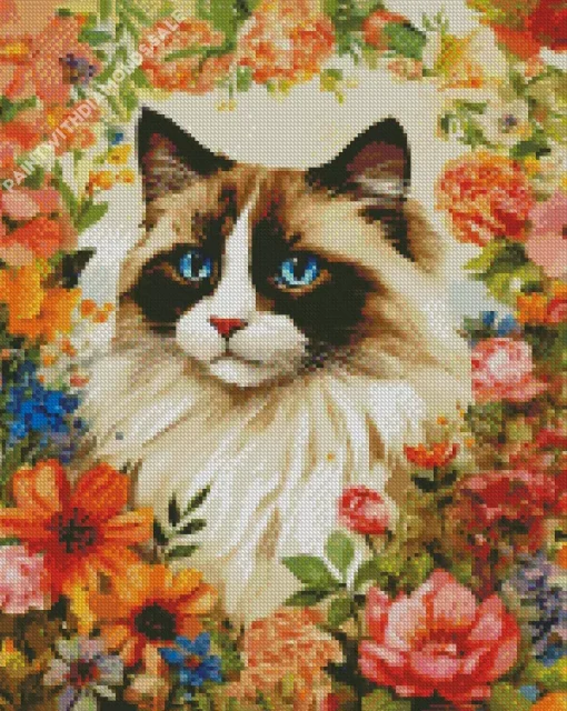 Siamese Cat In Flowers Diamond Painting