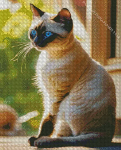 Siamese Cat In Window Diamond Painting