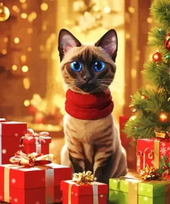 Siamese Cat With Christmas Gifts Diamond Painting