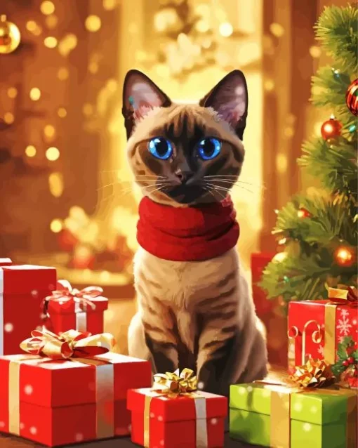 Siamese Cat With Christmas Gifts Diamond Painting