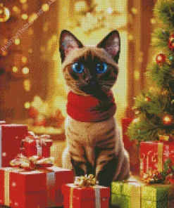 Siamese Cat With Christmas Gifts Diamond Painting