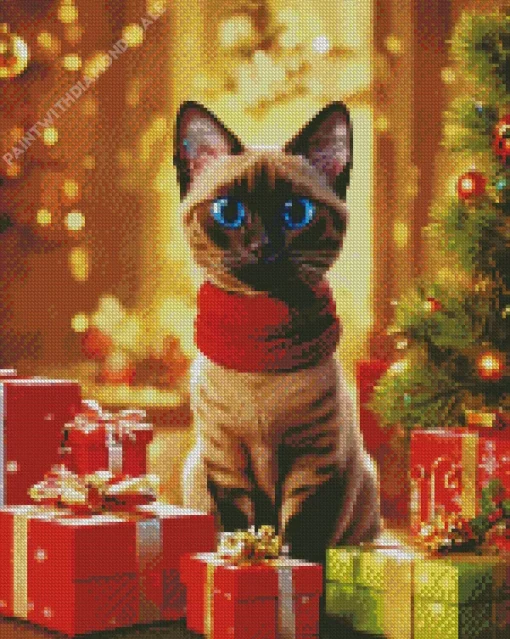 Siamese Cat With Christmas Gifts Diamond Painting