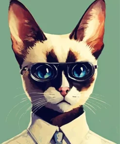 Siamese Cat With Glasses Diamond Painting