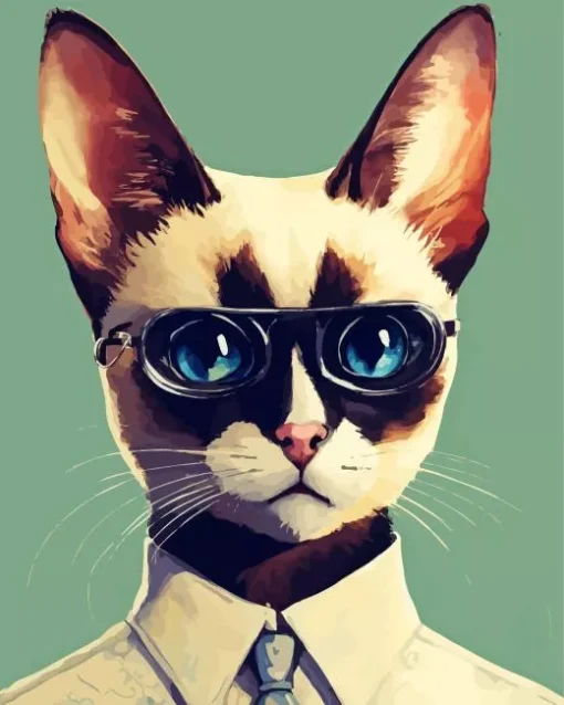 Siamese Cat With Glasses Diamond Painting