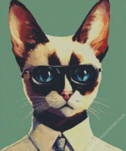 Siamese Cat With Glasses Diamond Painting