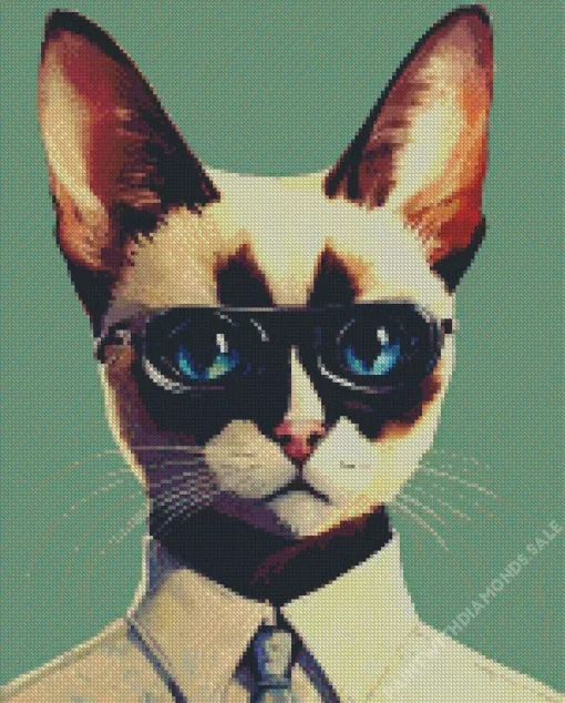 Siamese Cat With Glasses Diamond Painting