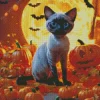 Siamese Cat With Halloween Pumpkins Diamond Painting