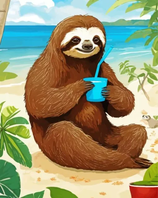 Sloth Enjoying Beach Day Diamond Painting