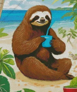 Sloth Enjoying Beach Day Diamond Painting