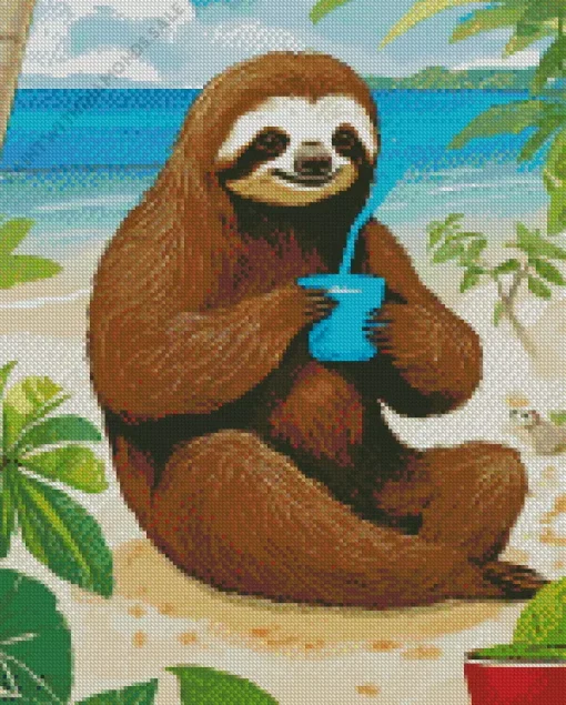 Sloth Enjoying Beach Day Diamond Painting