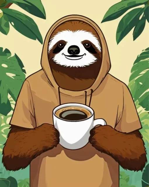 Sloth Having Coffe Diamond Painting