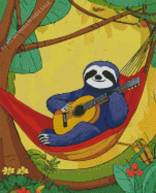 Sloth Playing Guitar Diamond Painting