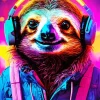 Sloth With Headphones Diamond Painting