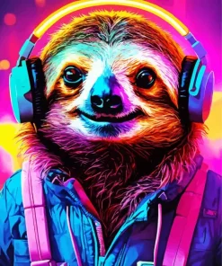 Sloth With Headphones Diamond Painting