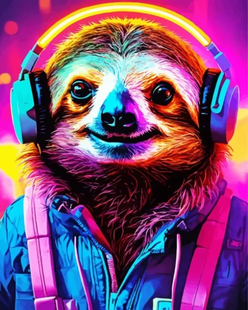 Sloth With Headphones Diamond Painting